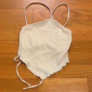 wild fable White Ribbed Lace-Up Tank Top